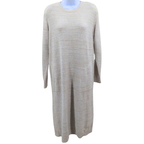 Minimalist Loungewear Dress Softies Beige Knit Midi Sweater Casual Small Medium - Picture 1 of 12